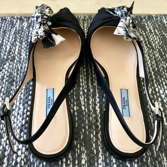 Prada Slingback Flat with Bow, Black, New - Picture 6 of 8